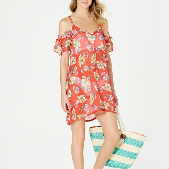 Miken Floral Cold-Shoulder Dress Swim Coverup - Picture 1 of 12